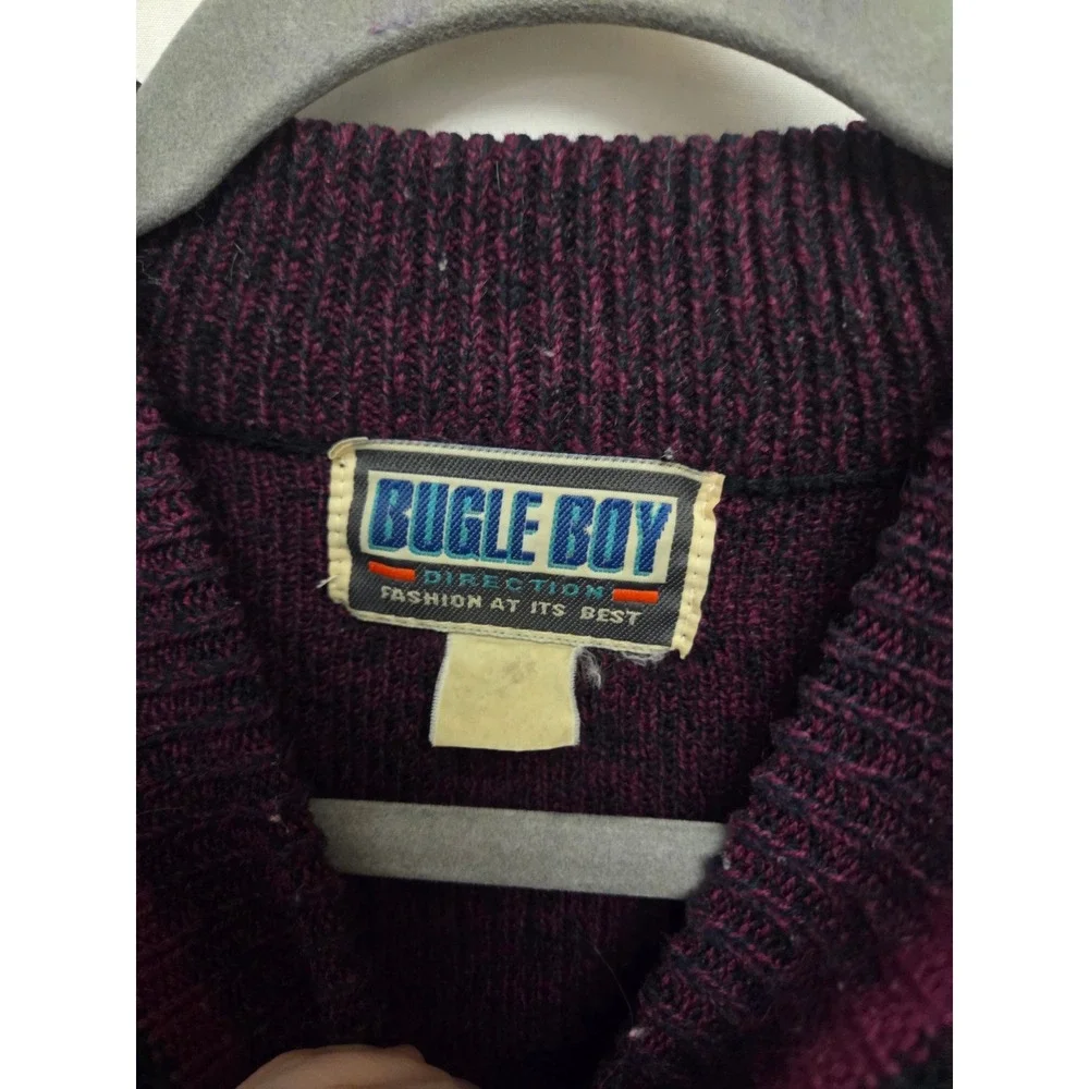 Vintage 90s Bugle Boy Mens Sweater Burgundy Colorblock Logo Pullover Size Medium